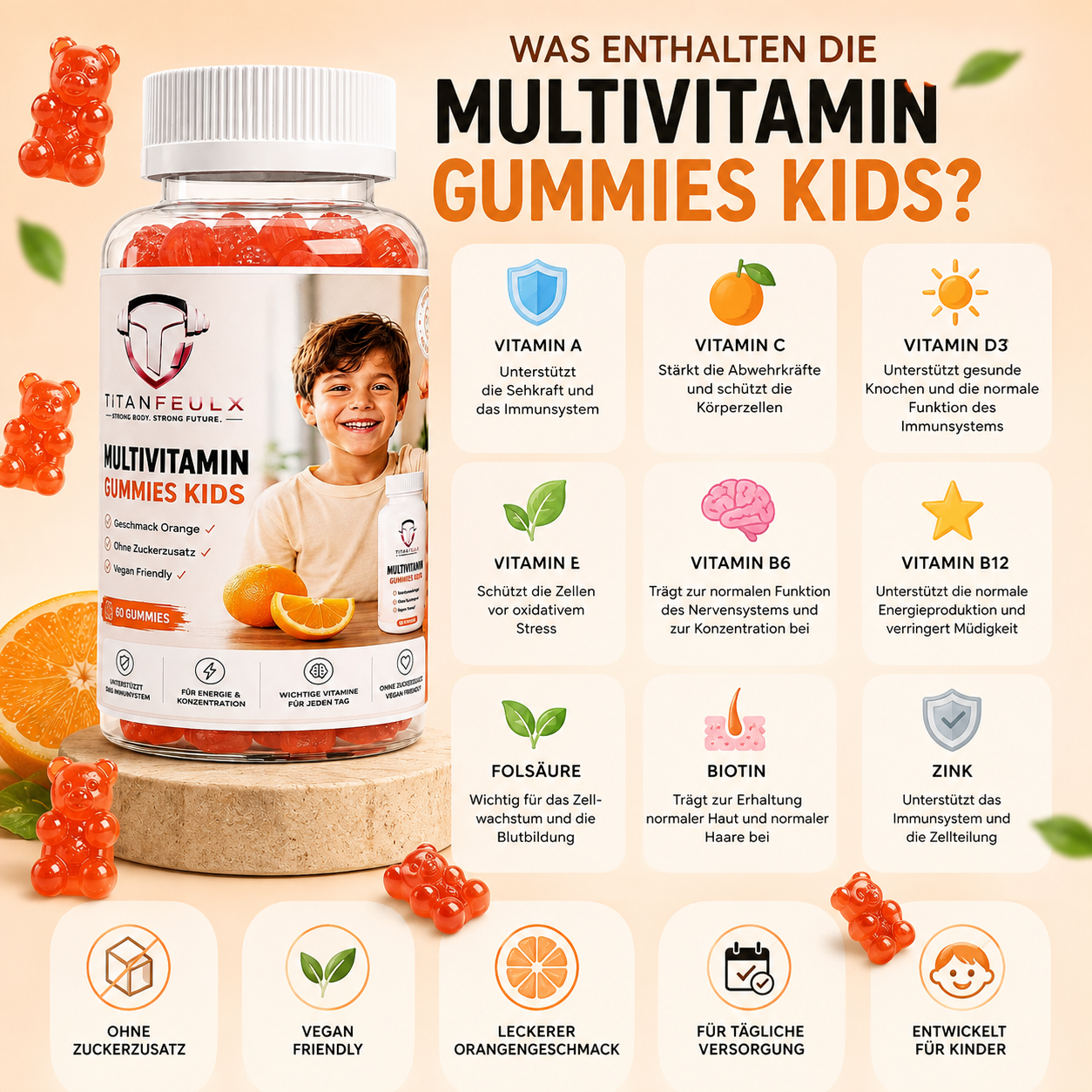 Multivitamin Gummies Kids - Orange - 60 vegane Gummies