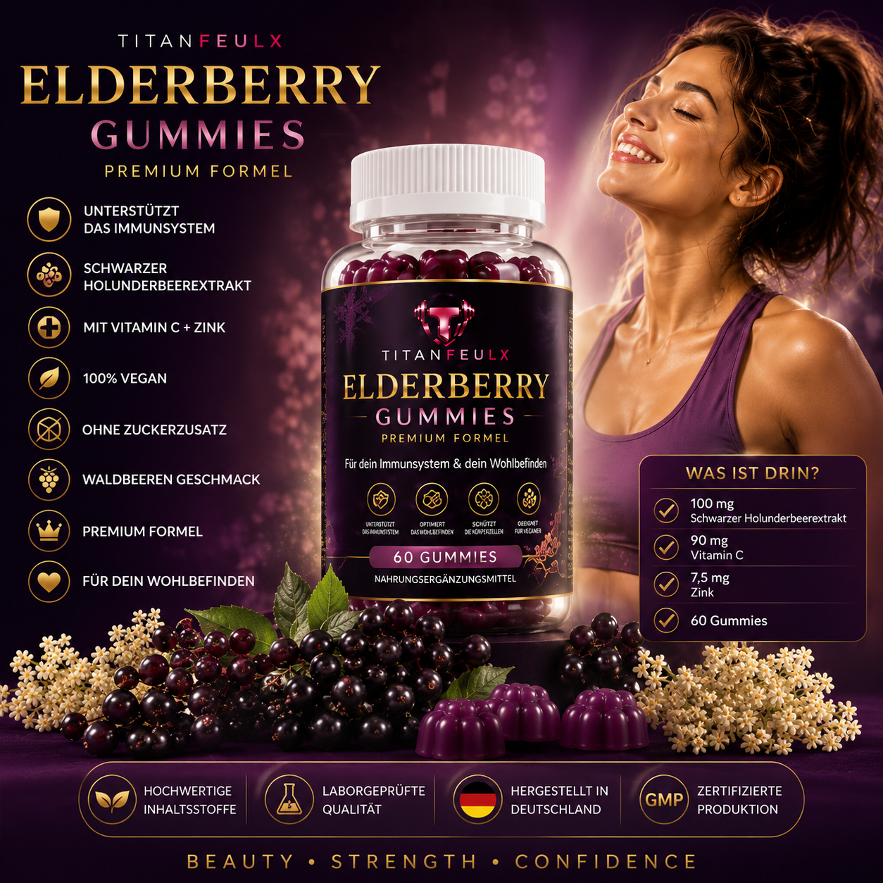 {{ Elderberry + Vitamin C + Zink Gummies - 60 Stk. }} | TitanFeulX.
