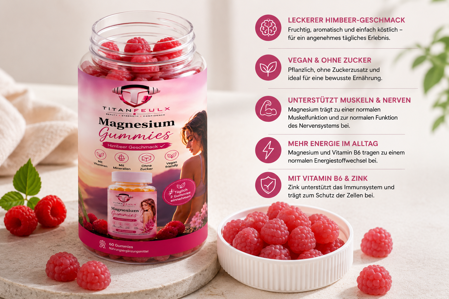 {{ Magnesium + Zink + B6 Gummies - 60 Stk. }} | TitanFeulX.